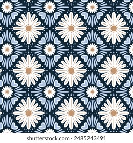 Geometrical retro pattern with flowers. Print for greeting card, wrapping paper, textile, wallpaper and invitation background.