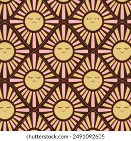 Geometrical retro pattern. Sunshine illustration. Print for greeting card, wrapping paper, textile, wallpaper and invitation background.