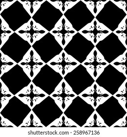  Geometrical rhombus royal elements in a medieval style. Ornament monochrome tiles and mosaics pattern.Black and white design.