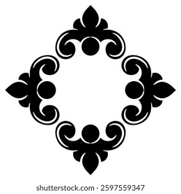 Geometrical rhombus shape frame. Vintage style. Black and white silhouette.