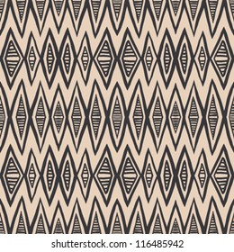 Geometrical Rhombus Tribal Pattern In Soft Pastel Color And Bold Wide Black Lines, Crafty Seamless Vector Background