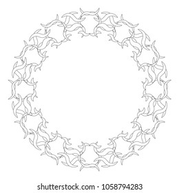 Geometrical round frame with thorns made of abstract shapes, circle vector illustration.