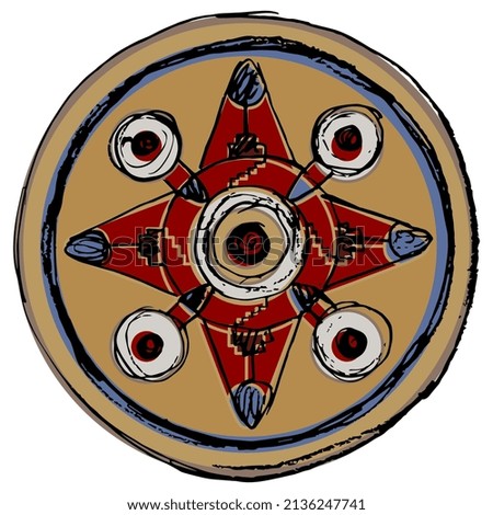 Geometrical round mandala with star shape. Medieval European Anglo-Saxon Cloisonné ornament. Hand drawn colorful rough sketch. Foto stock © 