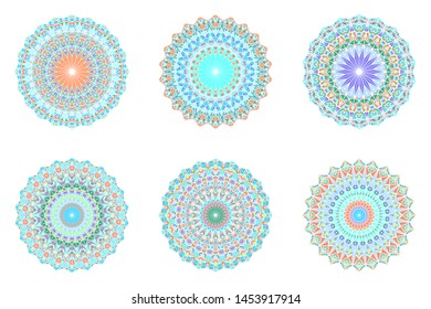 Geometrical round mosaic triangle pattern mandala set - ornamental abstract vector graphic