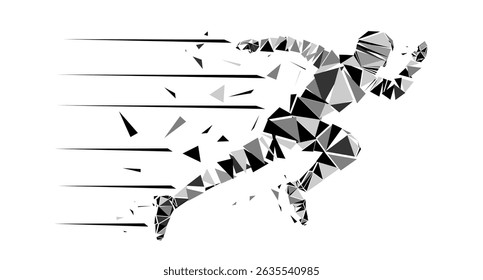 Geometrical running man, athlete on racing track, high-speed racer silhouette 