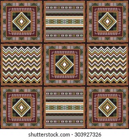 Geometrical seamless abstract pattern from decorative ethnic ornament elements .  African, Mexican, Turkmen texture (background) for packing, textile, interior, web design.