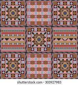 Geometrical seamless abstract pattern from decorative ethnic ornament elements .  African, Mexican, Turkmen texture (background) for packing, textile, interior, web design.