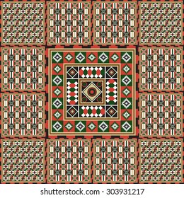 Geometrical seamless abstract pattern from decorative ethnic ornament elements .  African, Mexican, Turkmen texture (background) for packing, textile, interior, web design.
