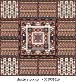 Geometrical seamless abstract pattern from decorative ethnic ornament elements .  African, Mexican, Turkmen texture (background) for packing, textile, interior, web design.