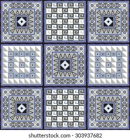 Geometrical seamless abstract pattern from decorative ethnic ornament elements .  African, Mexican, Turkmen texture (background) for packing, textile, interior, web design.