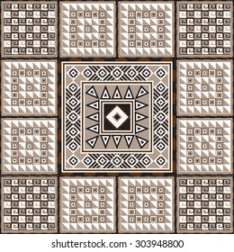 Geometrical seamless abstract pattern from decorative ethnic ornament elements .  African, Mexican, Turkmen texture (background) for packing, textile, interior, web design.