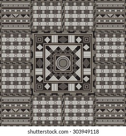 Geometrical seamless abstract pattern from decorative ethnic ornament elements .  African, Mexican, Turkmen texture (background) for packing, textile, interior, web design.