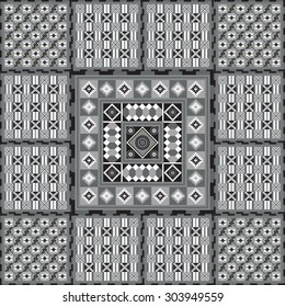 Geometrical seamless abstract pattern from decorative ethnic ornament elements .  African, Mexican, Turkmen texture (background) for packing, textile, interior, web design.
