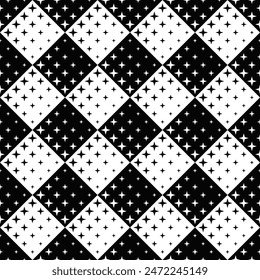 Geometrical seamless black and white star pattern background - monochrome abstract vector illustration