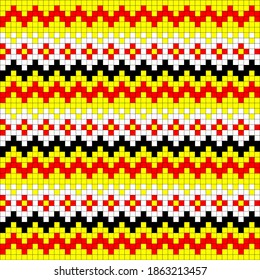 Geometrical seamless counting jacquard embroidery or knitting scheme motif pattern background, isolated vector illustration. For apparel textile: sweater, sock, scarf; interior: napkin, cushion