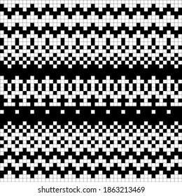Geometrical seamless counting jacquard embroidery or knitting scheme motif pattern background, isolated vector illustration. For apparel textile: sweater, sock, scarf; interior: napkin, cushion