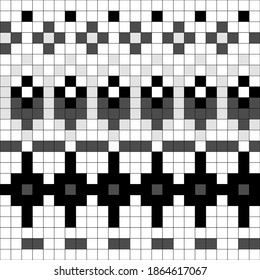 Geometrical seamless counting jacquard embroidery or knitting scheme motif pattern background, isolated vector illustration. For apparel textile: sweater, sock, scarf; interior: napkin, cushion