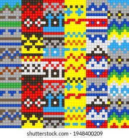 Geometrical seamless counting jacquard embroidery or knitting scheme motif pattern background, isolated vector illustration. For apparel textile like that sweater, sock, napkin, cushion