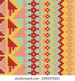 Geometrical seamless counting jacquard embroidery or knitting scheme motif pattern background, isolated vector illustration. For apparel textile like that sweater, sock, napkin, cushion