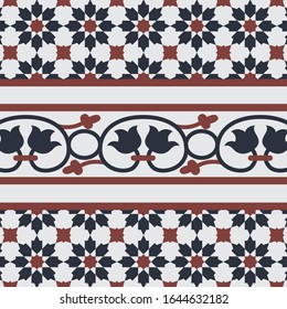 Geometrical seamless pattern background. Vintage Peranakan Tiles Pattern in Georgetown Penang. Baba & Nyonya culture Malaysia.  - vector