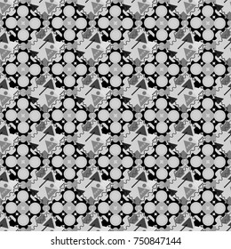 Geometrical seamless pattern with black, white and gray tiles. Vector illustration.