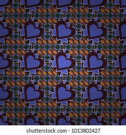 Geometrical seamless pattern with blue, brown and black tiles. Vector illustration.
