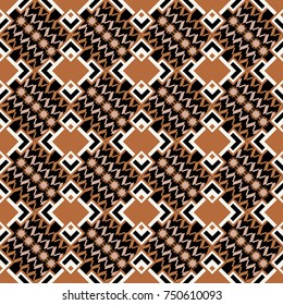Geometrical seamless pattern with brown, gray and black tiles. Vector illustration.