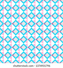 Geometrical seamless pattern of colorful texture background in pastel color (pink, blue, gray, red, white), squares and triangle shapes. Flat design vector, EPS10, for wallpaper, gift wrap paper, tile