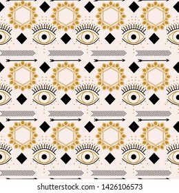 Geometrical seamless pattern design with eyes and circles, that can be used both on the web, as a background, or in print, for surface design