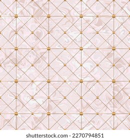 Geometrical seamless pattern with gold lines and marble background. Vector