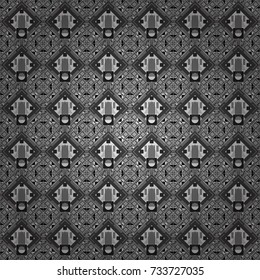 Geometrical seamless pattern with gray, black and white tiles. Vector illustration.