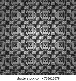 Geometrical seamless pattern with gray, black and white tiles. Vector illustration.