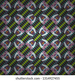 Geometrical seamless pattern with gray, brown and green tiles. Vector illustration.