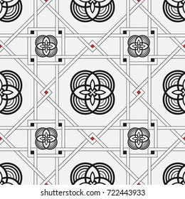 Geometrical seamless pattern. Monochrome, simple, diagonal. Tail from various geometrical figures. Wall-paper for the press. Vector illustration.