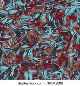 Geometrical seamless pattern with randomly spread hearts. St. Valentine's Day texture. Cold blue, dark red colors.