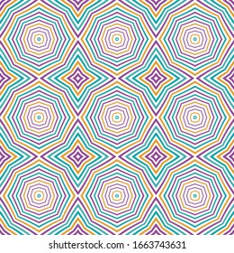 Geometrisches nahtloses Muster im Retro-Stil. Vektorillustration Hintergrund für Modegewebe, Textilien, Stoff, Tapete, Umhüllungspapier. 