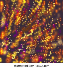 Geometrical Seamless pattern with sparks, spots, circles. Colorful Vector illustration. Blur background, explosion.