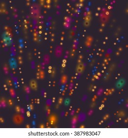 Geometrical Seamless pattern with sparks, spots, circles. Colorful Vector illustration. Blur background, explosion.