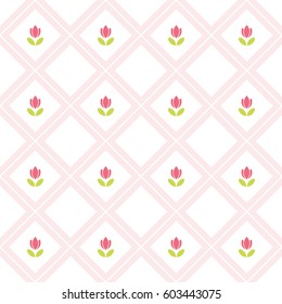 Geometrical seamless pattern with tulips. For scrapbook paper, pajamas, linens design.
