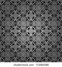 Geometrical seamless pattern with white, black and gray tiles. Vector illustration.