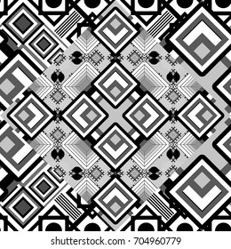 Geometrical seamless pattern with white, gray and black tiles. Vector illustration.