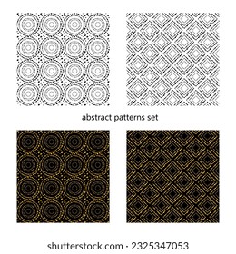 Conjunto de patrones geométricos sin costura. Círculos y rombos. Diseño de vectores. 