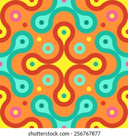 Geometrical Seamless Rounded Shapes Pattern. Stylish Patterned Floor Tile. Brown, Yellow and Turquoise Colors on Orange