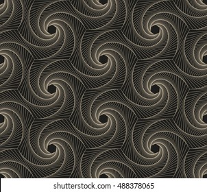 geometrical seamless tile with hexagonal swirls in ivory and black