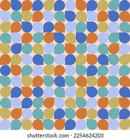 Geometrical seamless tile texture. Simple rounded shapes vector pattern. Abstract mosaic background