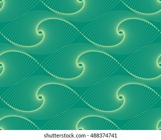 geometrical seamless tile with waves of eye shape swirls in blue green shades