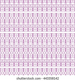 Geometrical seamless vector pattern. Ethnic or tribal background with circles, triangles, stripes. Pink and white.