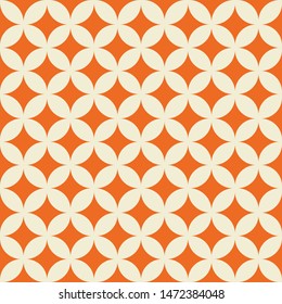 Geometrical shape ecru white retro pattern on orange background can be used for fabric, wallpaper, stationery, packaging and surface pattern design.