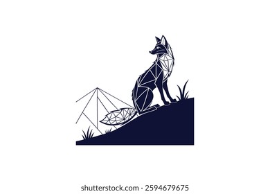 geometrical shape fox silhouette line art vector illustration