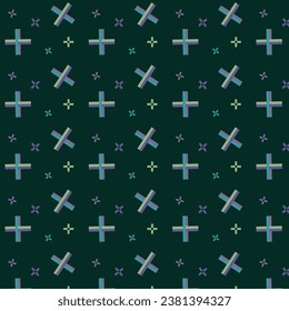 geometrical shape seamless pattern with dark background. plus sign pattern texture. background. 
